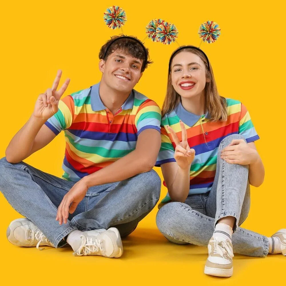 18 Rainbow Pom Pom Headbands Fabric Unisex Adult Party Festival Accessory